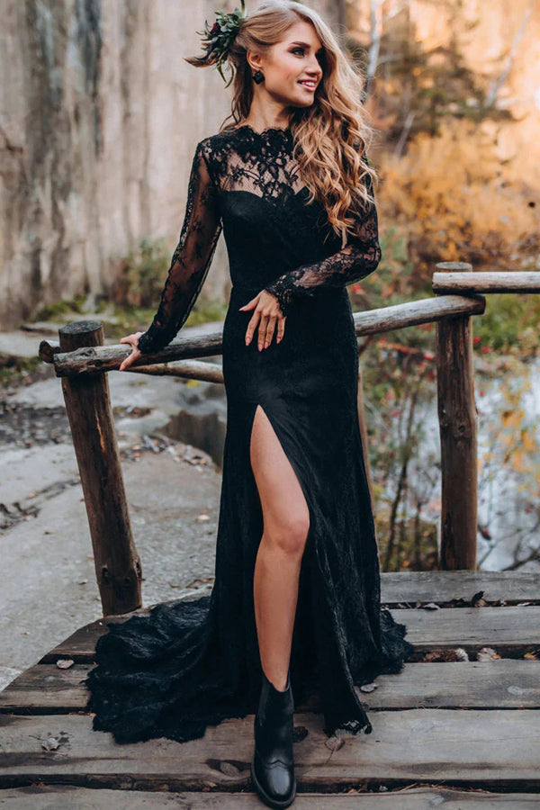 black long sleeve lace dress